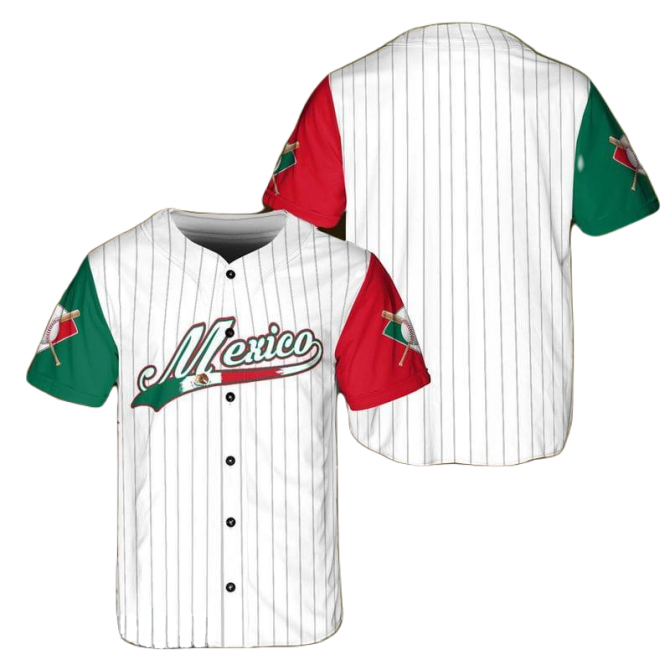 Authentic Mexico Baseball Jersey - Red & Green Sleeves, Stylish & Comfortable For Fans
