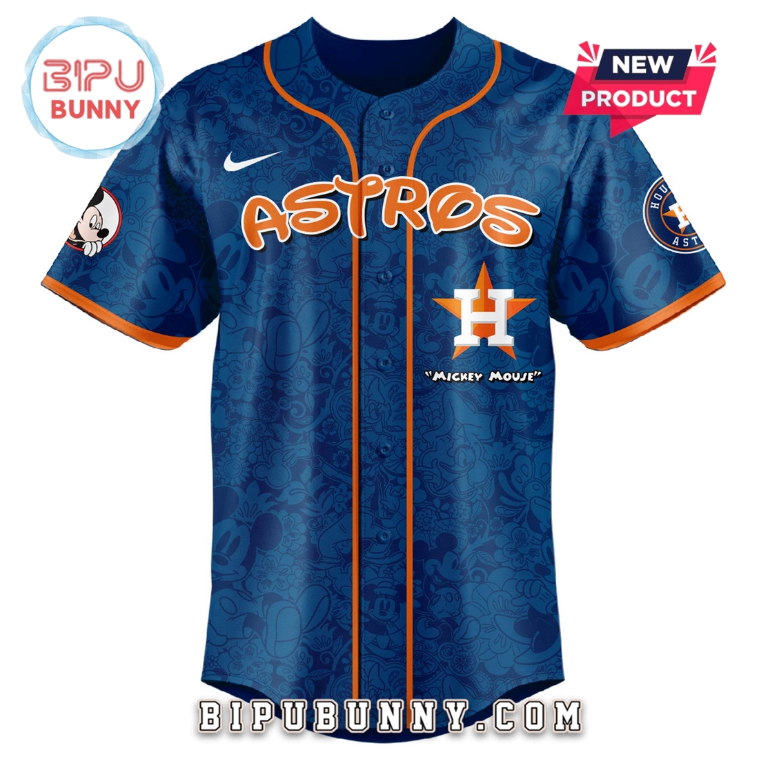 Custom Houston Astros x Mickey Night Game Baseball Jersey - Image 2