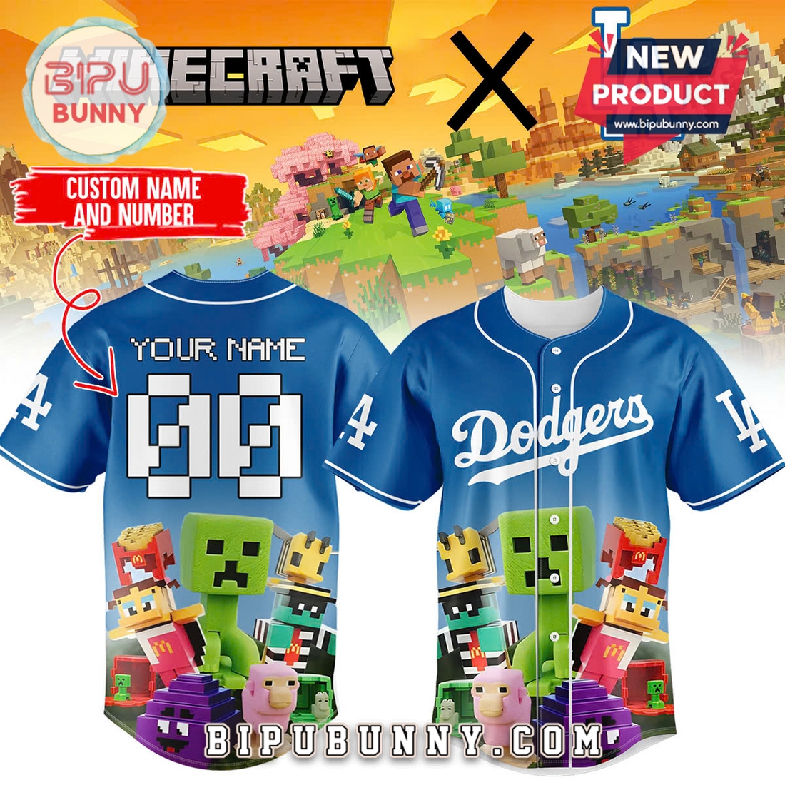 Custom Los Angeles Dodgers x A Minecraft Baseball Jersey - Image 2