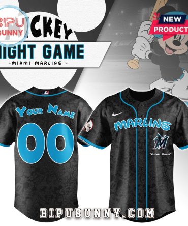 Custom Miami Marlins x Mickey Night Game Baseball Jersey