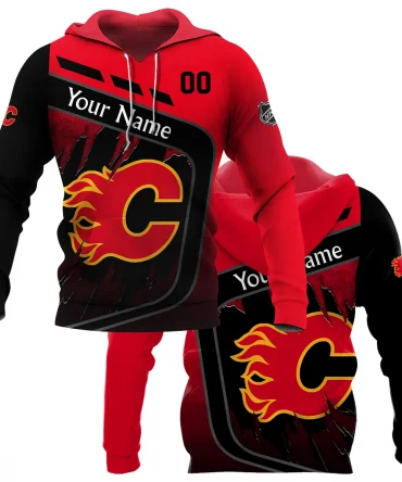 Custom Name &amp; Number NHL Calgary Flames Exclusive All Over Prints BLNHL311024A1CFHD - Hoodie