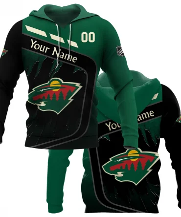 Custom Name &amp; Number NHL Minnesota Wild Exclusive All Over Prints BLNHL311024A1MWHD - Hoodie