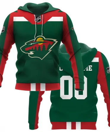 Custom Name &amp; Number NHL Minnesota Wild Exclusive All Over Prints HONHL3110A01MWHD - Hoodie
