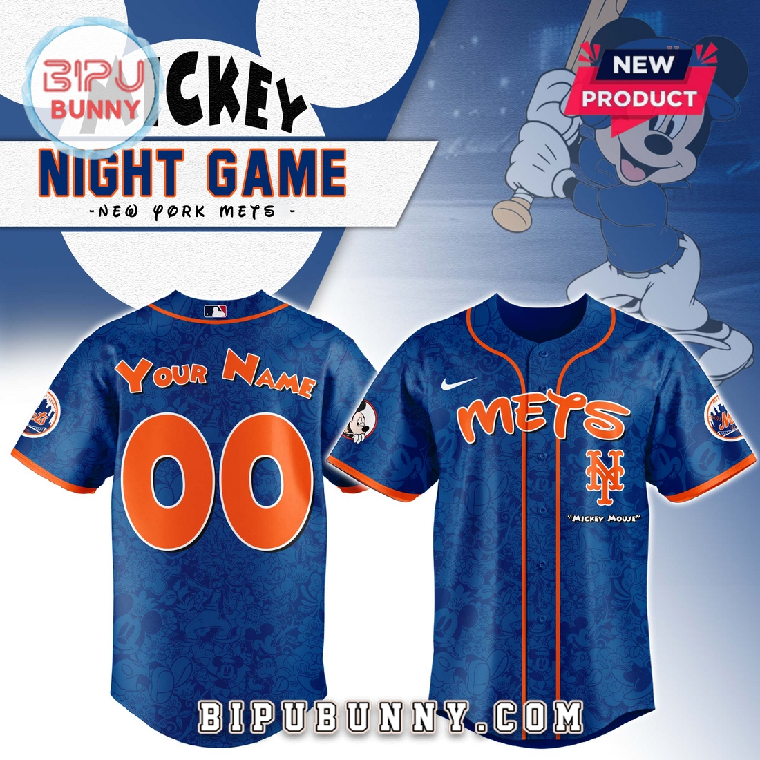 Custom New York Mets x Mickey Night Game Baseball Jersey