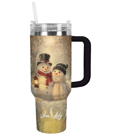 Customized Snowy Cuddle Christmas Custom Stanley Quencher 40oz Stainless Steel Tumbler With Handle