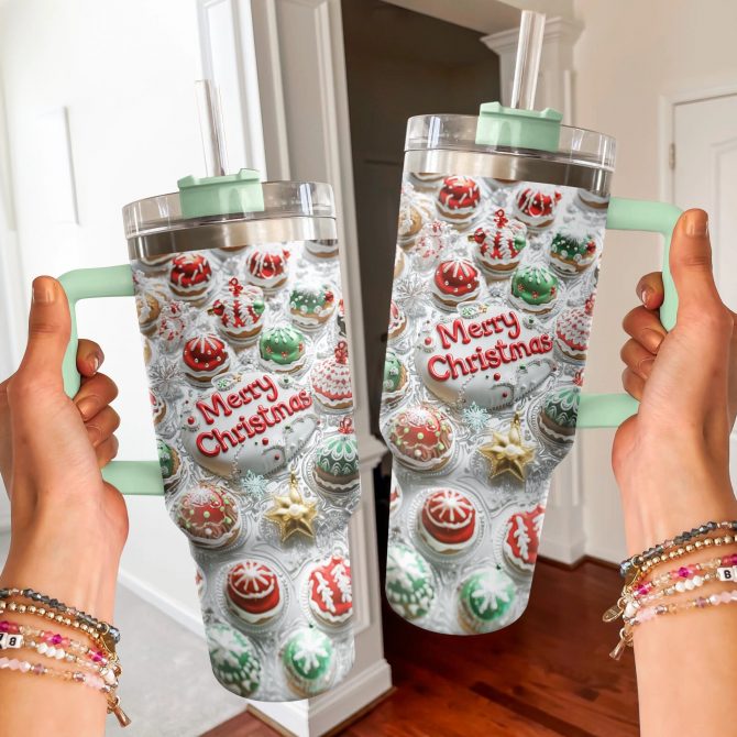 Cute Cake Christmas Custom Stanley Quencher 40oz Stainless Steel Tumbler With Handle - Image 2