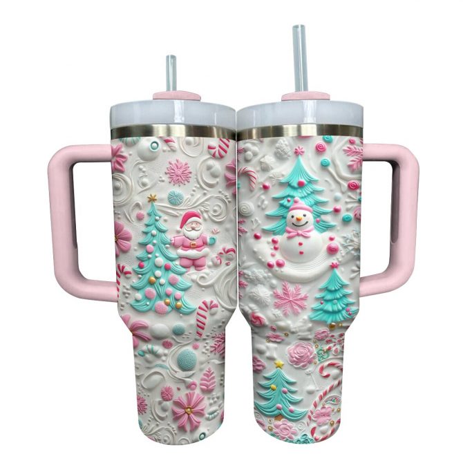 Cute Christmas Custom Stanley Quencher 40oz Stainless Steel Tumbler With Handle