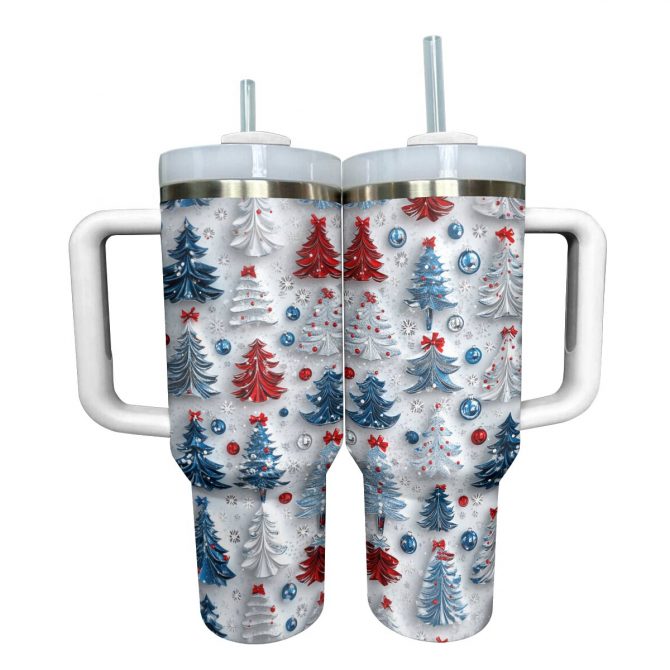 Cute Christmas Trees Custom Stanley Quencher 40oz Stainless Steel Tumbler With Handle
