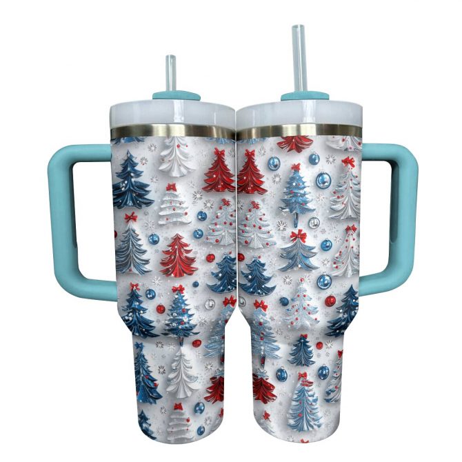 Cute Christmas Trees Custom Stanley Quencher 40oz Stainless Steel Tumbler With Handle - Image 3