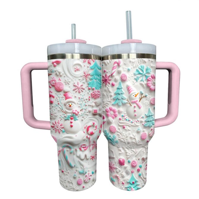 Cute Snowman Lovely Christmas Custom Stanley Quencher 40oz Stainless Steel Tumbler With Handle - Image 3
