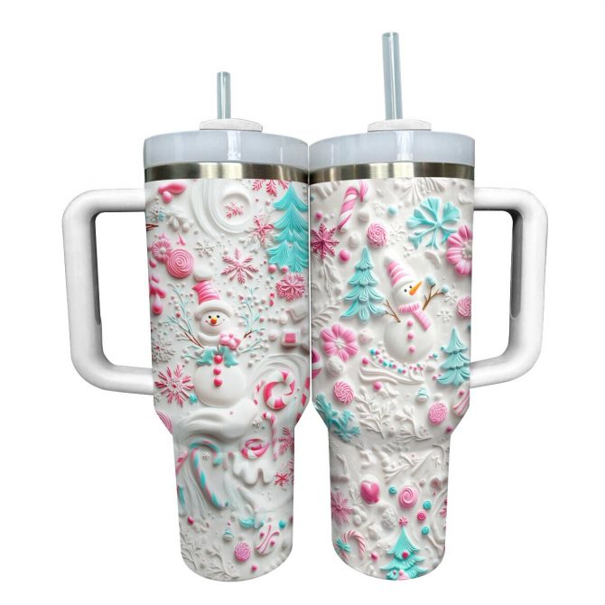 Cute Snowman Lovely Christmas Custom Stanley Quencher 40oz Stainless Steel Tumbler With Handle