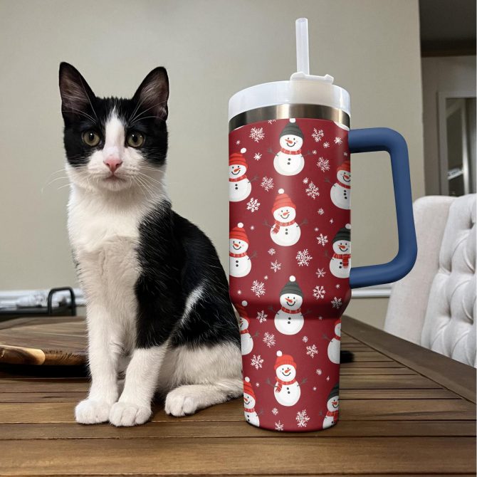 Cute Snowman Pattern Christmas Custom Stanley Quencher 40oz Stainless Steel Tumbler With Handle - Image 3