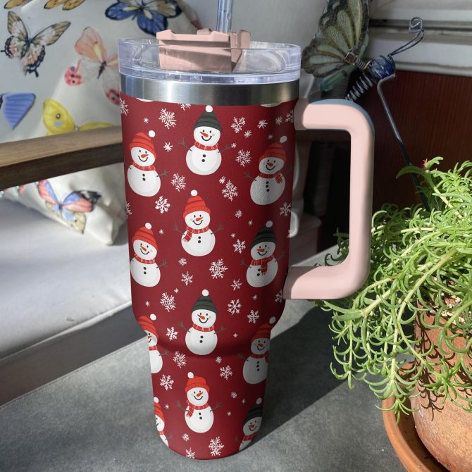 Cute Snowman Pattern Christmas Custom Stanley Quencher 40oz Stainless Steel Tumbler With Handle - Image 2