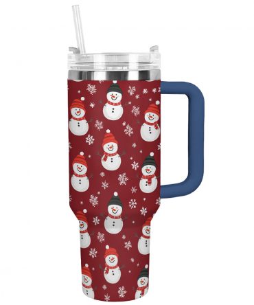 Cute Snowman Pattern Christmas Custom Stanley Quencher 40oz Stainless Steel Tumbler With Handle