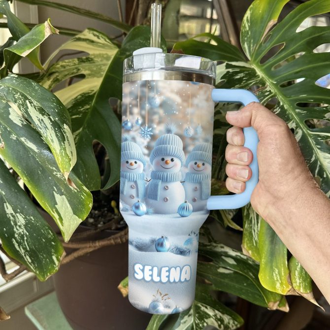 Cute Snowman Triplet Christmas Custom Stanley Quencher 40oz Stainless Steel Tumbler With Handle - Image 3
