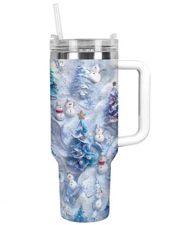 Cute Snowmen Christmas Custom Stanley Quencher 40oz Stainless Steel Tumbler With Handle