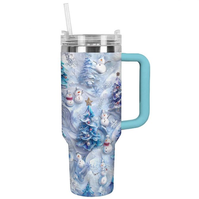 Cute Snowmen Christmas Custom Stanley Quencher 40oz Stainless Steel Tumbler With Handle - Image 3