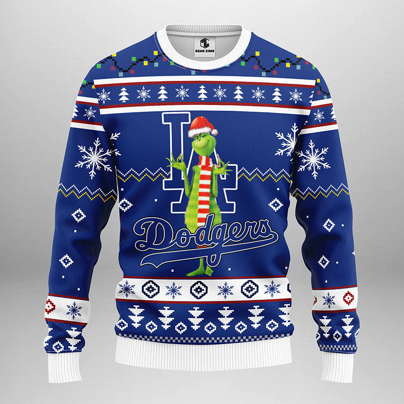 Los Angeles Dodgers Funny Grinch Ugly Christmas Sweater, Grinch Xmas Sweater