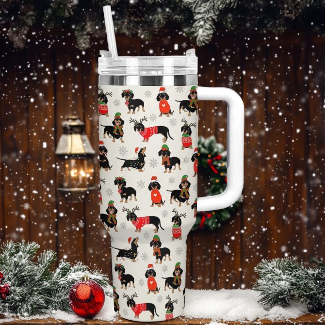 Dachshund Christmas Cheer Custom Stanley Quencher 40oz Stainless Steel Tumbler With Handle - Image 2