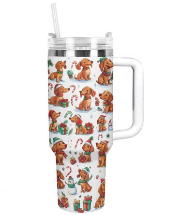 Dachshund Christmas Custom Stanley Quencher 40oz Stainless Steel Tumbler With Handle