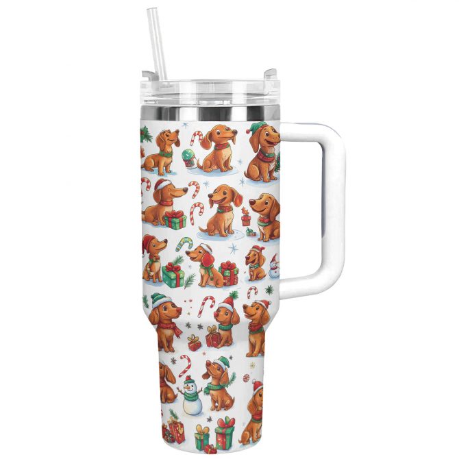 Dachshund Christmas Custom Stanley Quencher 40oz Stainless Steel Tumbler With Handle