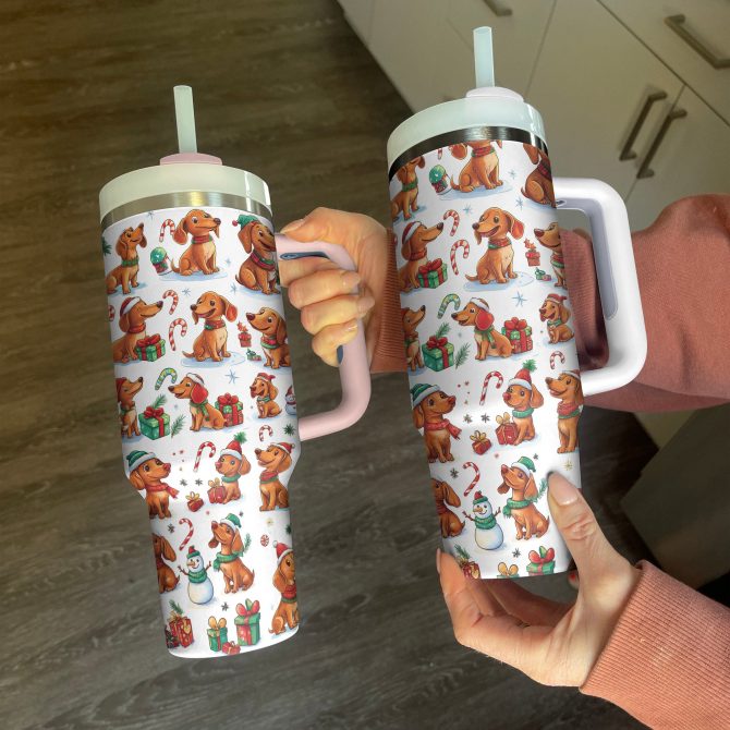 Dachshund Christmas Custom Stanley Quencher 40oz Stainless Steel Tumbler With Handle - Image 3