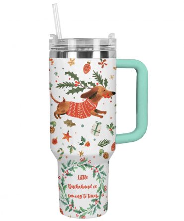 Dachshund Coming To Town Christmas Custom Stanley Quencher 40oz Stainless Steel Tumbler With Handle