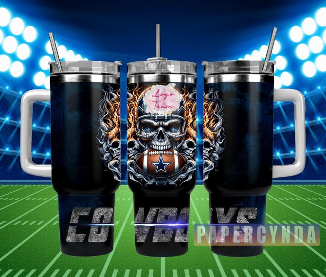 Skull Football Stainless Steel Tumbler with Handle and Straw - Perfect for Game Day