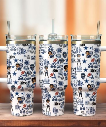 Stylish Football-Themed Tumbler with Handle and Straw - 40oz