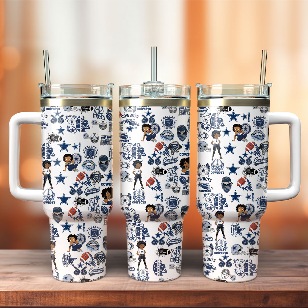 Stylish Football-Themed Tumbler with Handle and Straw - 40oz