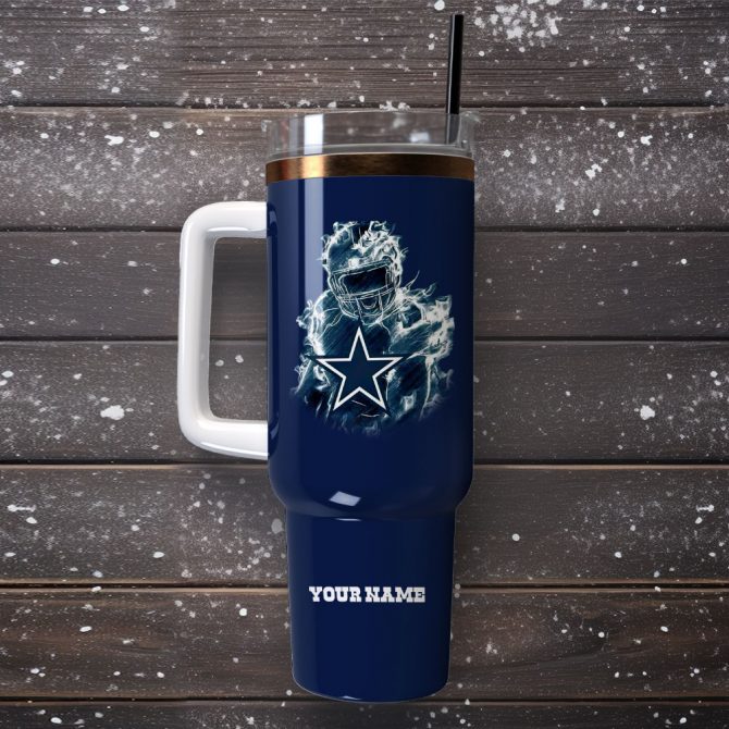 Personalized Football Fan Tumbler with Handle & Straw - Custom Name - Image 4