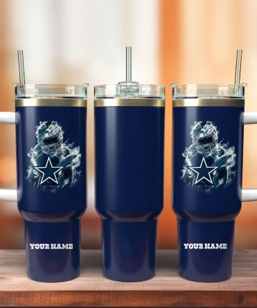 Personalized Football Fan Tumbler with Handle & Straw - Custom Name