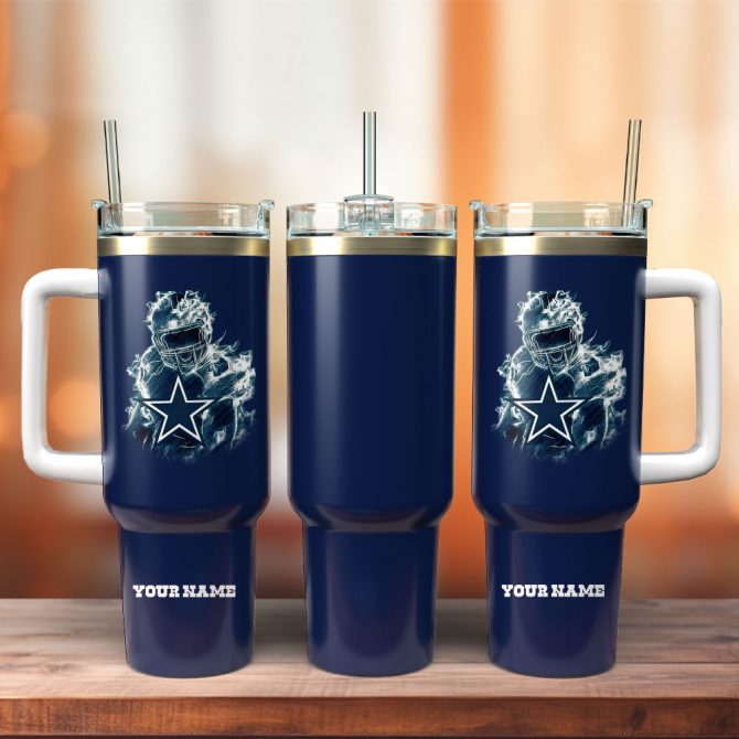 Personalized Football Fan Tumbler with Handle & Straw - Custom Name