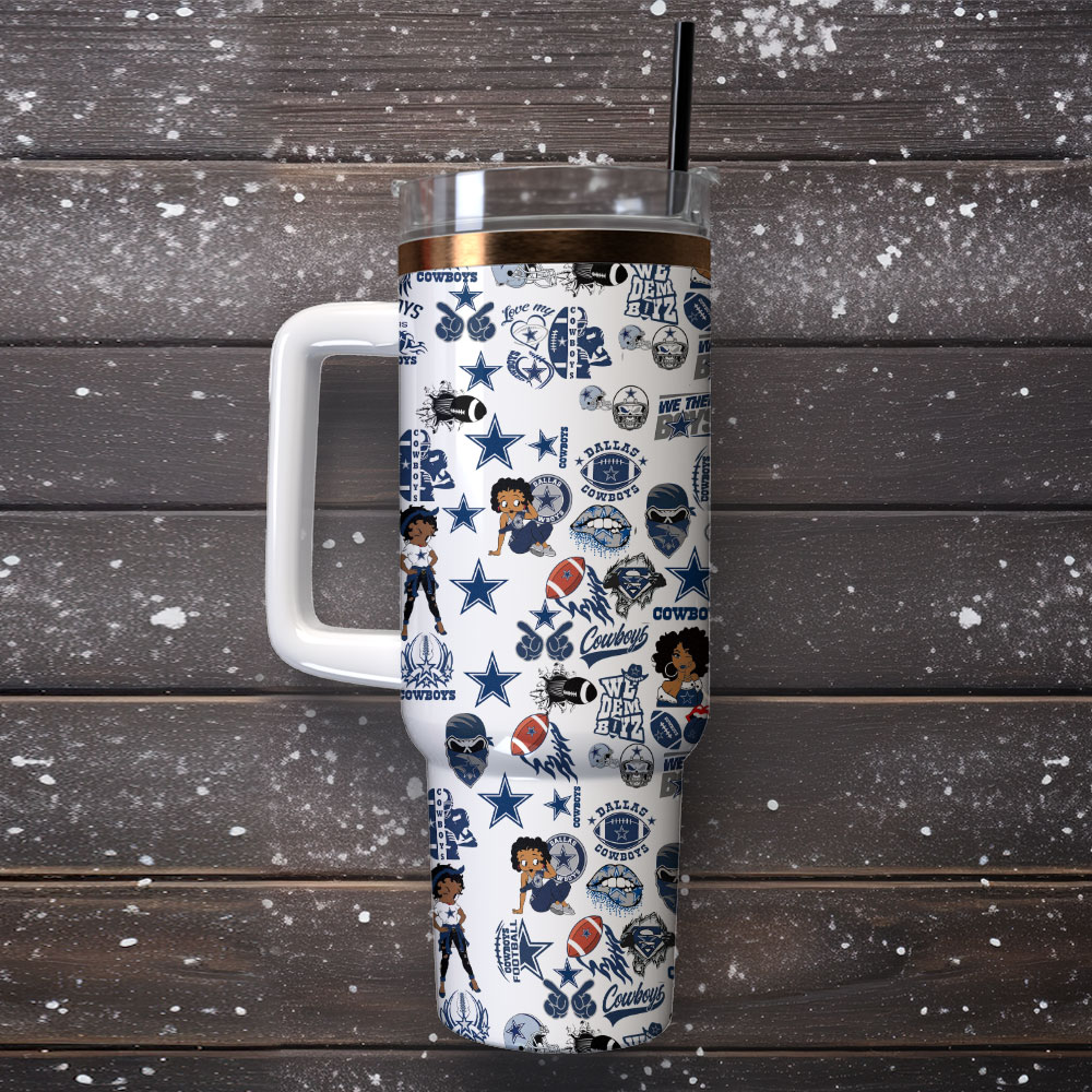 Stylish Football-Themed Tumbler with Handle and Straw - 40oz - Image 4