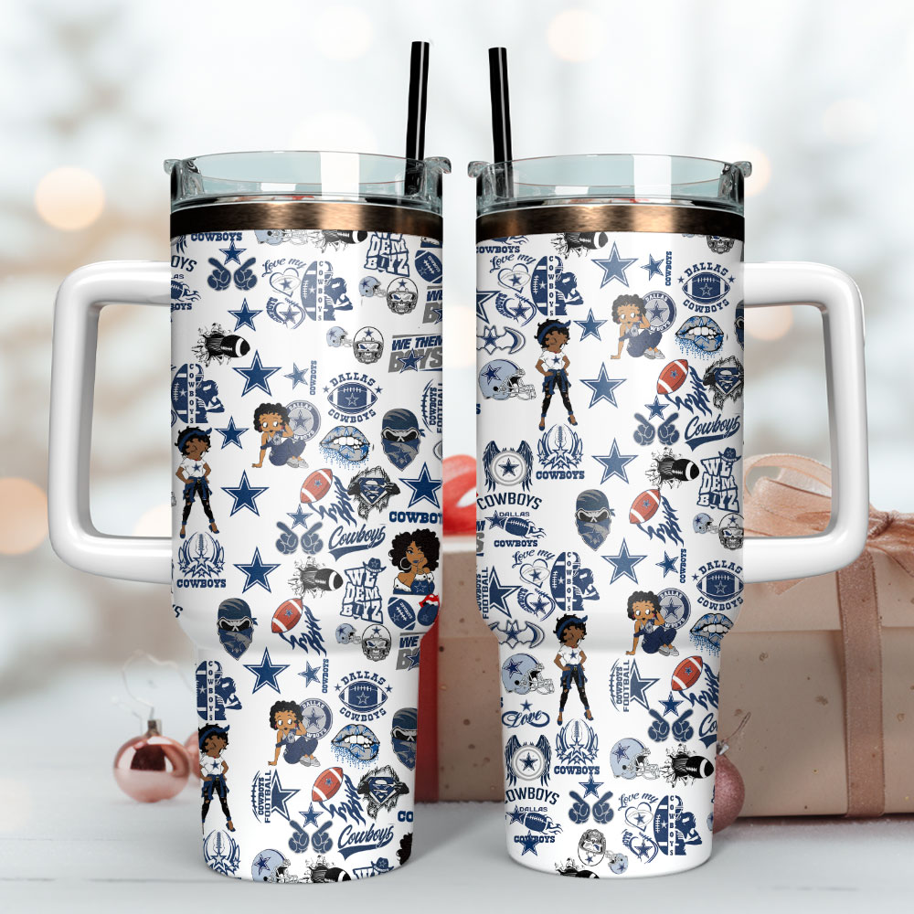 Stylish Football-Themed Tumbler with Handle and Straw - 40oz - Image 3