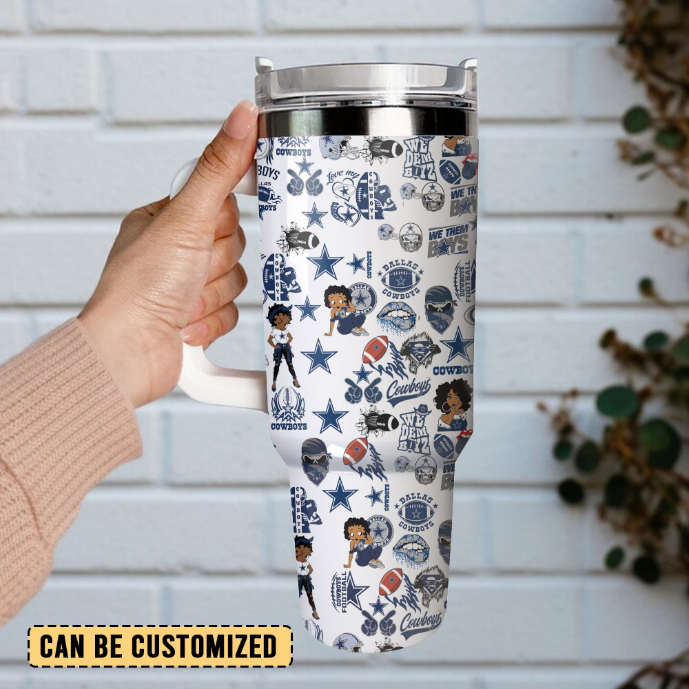 Stylish Football-Themed Tumbler with Handle and Straw - 40oz - Image 2