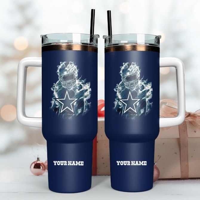Personalized Football Fan Tumbler with Handle & Straw - Custom Name - Image 3