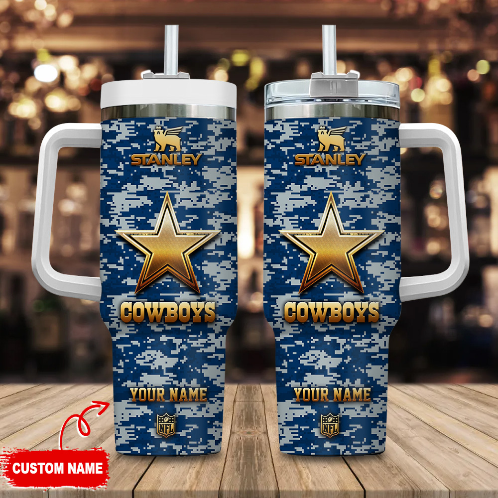 Customizable Cowboys Camouflage Travel Mug - Personalized Gift for Football Fans