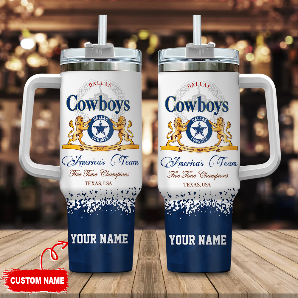 Custom Dallas Cowboys Tumbler - Personalized Fan Gift with Handle & Straw