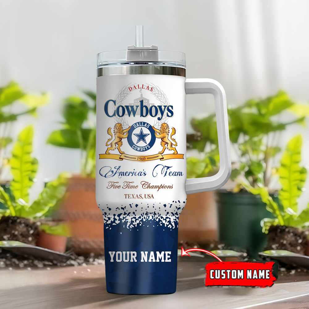 Custom Dallas Cowboys Tumbler - Personalized Fan Gift with Handle & Straw - Image 2