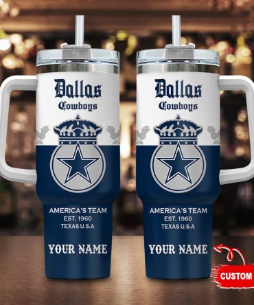Personalized Dallas Cowboys Tumbler with Handle - Custom Name Gift
