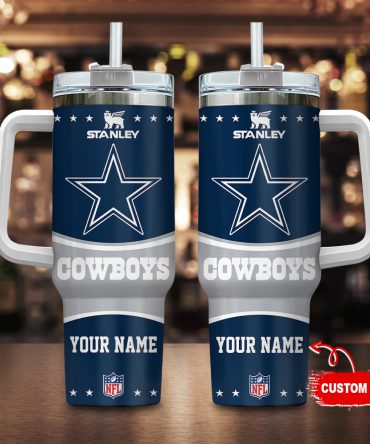 Custom NFL Team Logo Tumbler with Handle - Personalized Name - Leakproof & Insulated