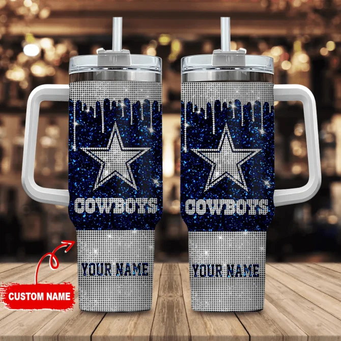Personalized Cowboys Glitter Tumbler with Handle - Custom Name Option - Image 4