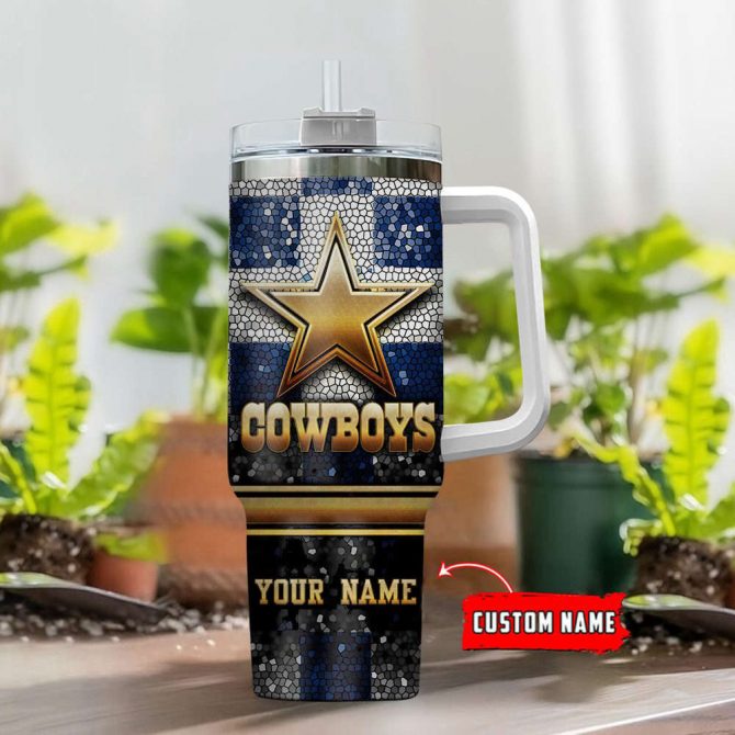 Personalized Cowboys Tumbler with Handle & Straw - Custom Name Gift - Image 2