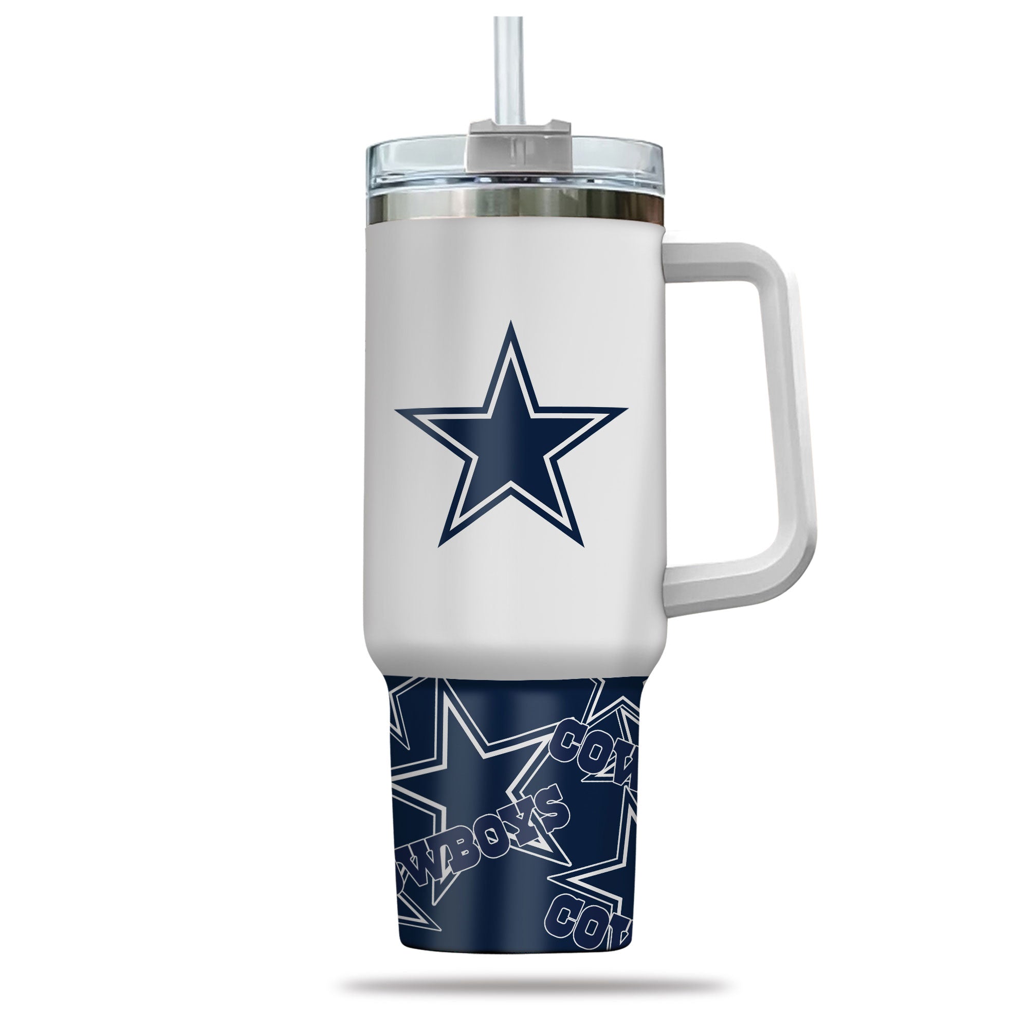 Cowboys Insulated Tumbler Mug with Handle & Straw - Double Wall Design - Image 2