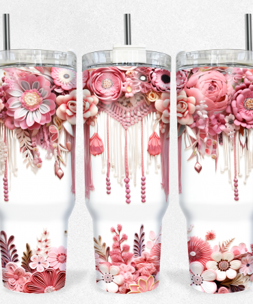 Floral Bliss Tumbler - Insulated Stainless Steel with Handle & Straw