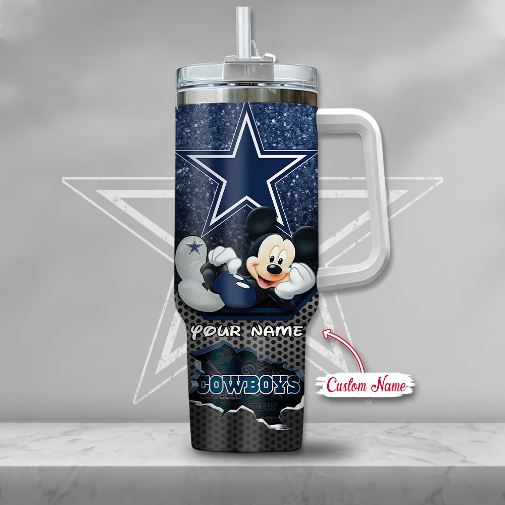 Customizable Mickey and Star Sports Fan Tumbler with Handle - Image 2