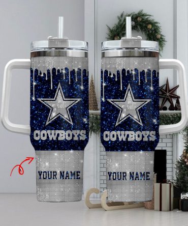 Personalized Cowboys Glitter Tumbler with Handle - Custom Name Option