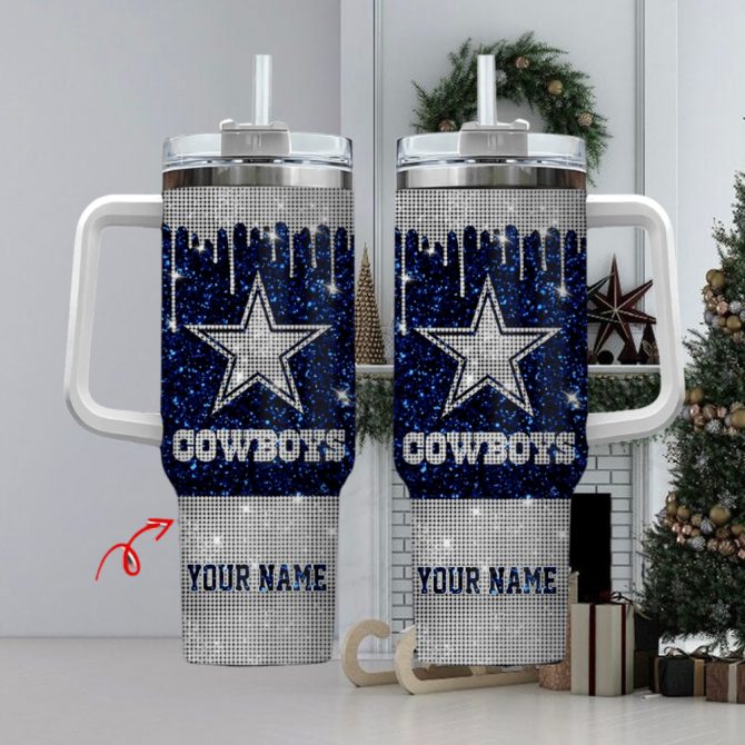 Personalized Cowboys Glitter Tumbler with Handle - Custom Name Option