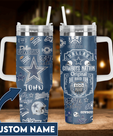 Custom Name Dallas Football Fan Mug with Handle & Straw - Perfect Gift